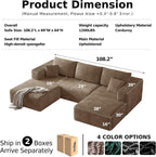 MoonSpeak 108" Boneless Sectional Cloud U Shaped Couch, Khaki | deep seat, 2 movable ottomans, soft corduroy fabric, no assembly, compressed delivery for living rooms
