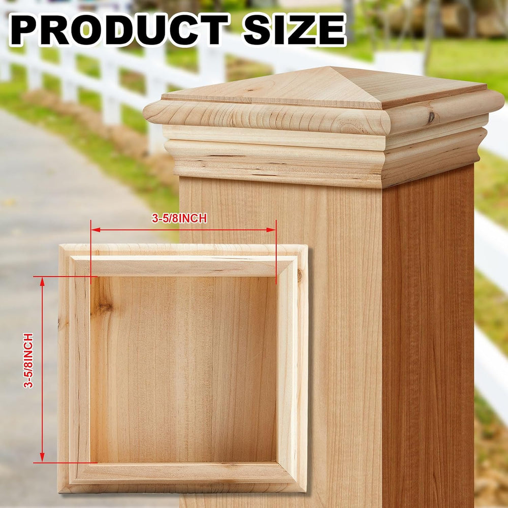 Geetery 4 Pcs 4 x 4 Wood Post Cap for Fence Deck Newel Outdoor, Cedar Wood
