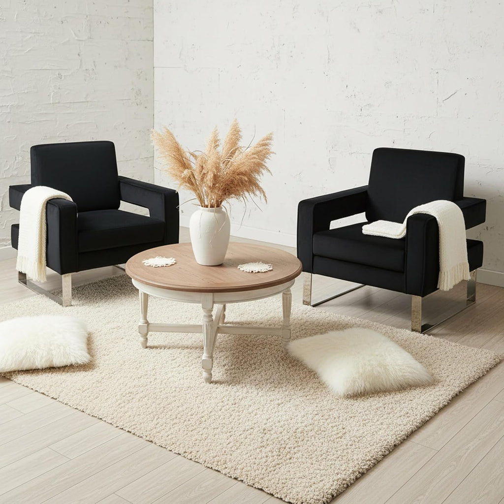 Velvet Accent Chairs Set of 2, Modern Armchair, Black | Stainless Steel Base, Soft Velvet Upholstery, Thick Padded Seat, 350 LBS Weight Capacity, For Living Room and Home Office