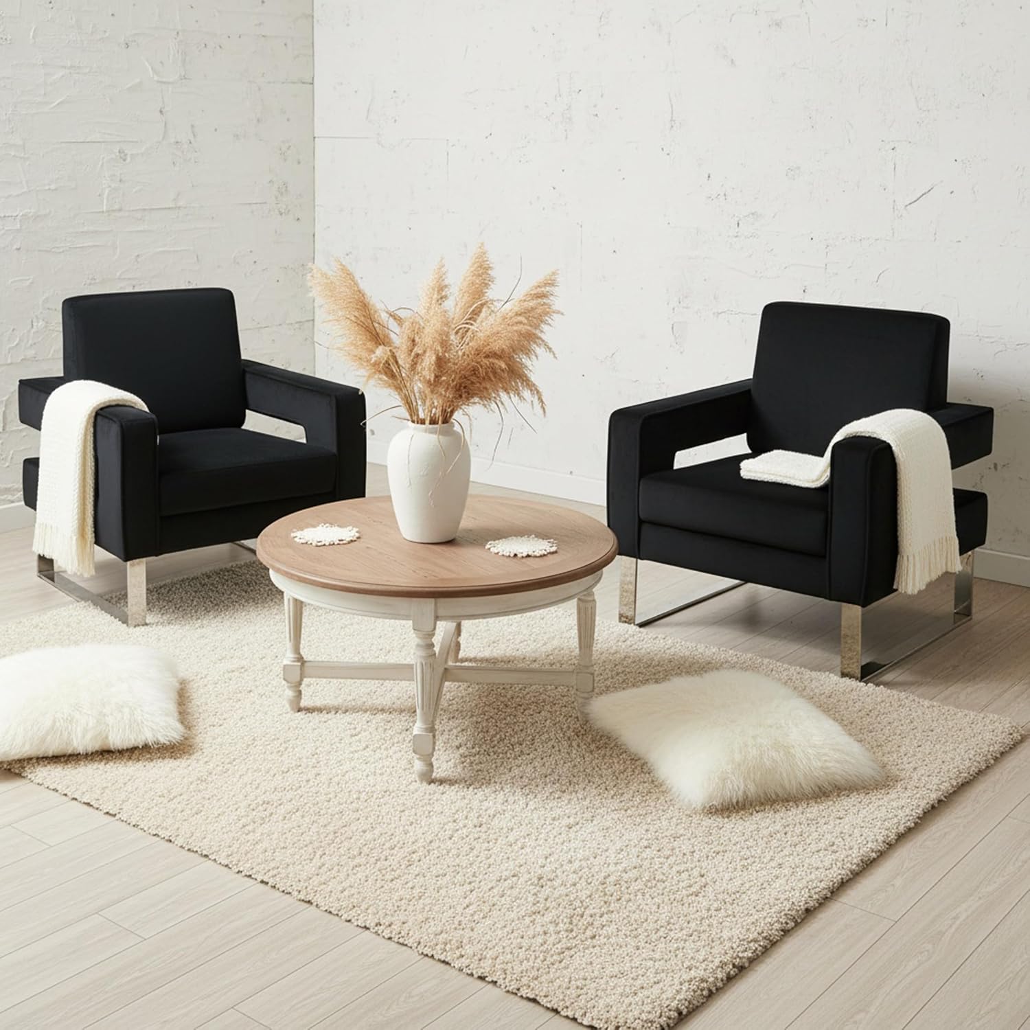 Velvet Accent Chairs Set of 2, Modern Armchair, Black | Stainless Steel Base, Soft Velvet Upholstery, Thick Padded Seat, 350 LBS Weight Capacity, For Living Room and Home Office