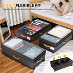 Under Bed Storage with Wheels, 2 Pack XXL Rolling Storage Containers, 10'' Adjustable Underbed Organizer with Lids for Clothes Blankets Shoes, Black