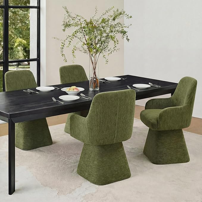 Swivel Dining Chair Set of 1, Mid Century Modern Chair Fabric Upholstered Armchair with Armrest & Ergonomic Backrest for Dining Room, Kitchen, Bedroom, Living Room, Green