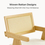 CHITA Rattan Dining Chairs Set of 4, Modern Dining Chair with 2.8inch Cushion, Rubberwood Frame Accent Chairs for Dining Room/Kitchen/Living Room, Oak