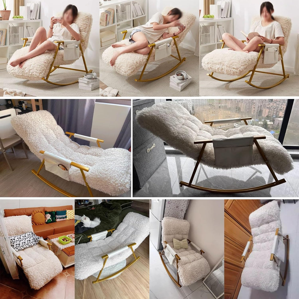 Fluffy Armchairs with Adjustable High Backrest, Rocking Chair with Side Pocke...