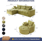 MAXYOYO L Shape Sectional Sofa Couch and Round Chaise Lounge, Modern Cloud Couch with Ottoman, Comfy Sofa with Layered Cushion, Tufted Upholstered Sleeper Chair for Living Room, No Assembly Required