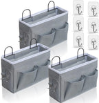 3pcs Middle Wall Hanging Organizer Bag, Linen Fabric Door Hanging Storage Basket with Pockets, Waterproof Bin for Kitchen, Bedroom, Office, RV Camper (Gray)