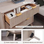 T4TREAM Fluted 3 Drawers Nightstand, Oversized Extra Large Modern Side Table, End Table Bedside for Bedroom, Living Room, Curved Profile Design, White Alder