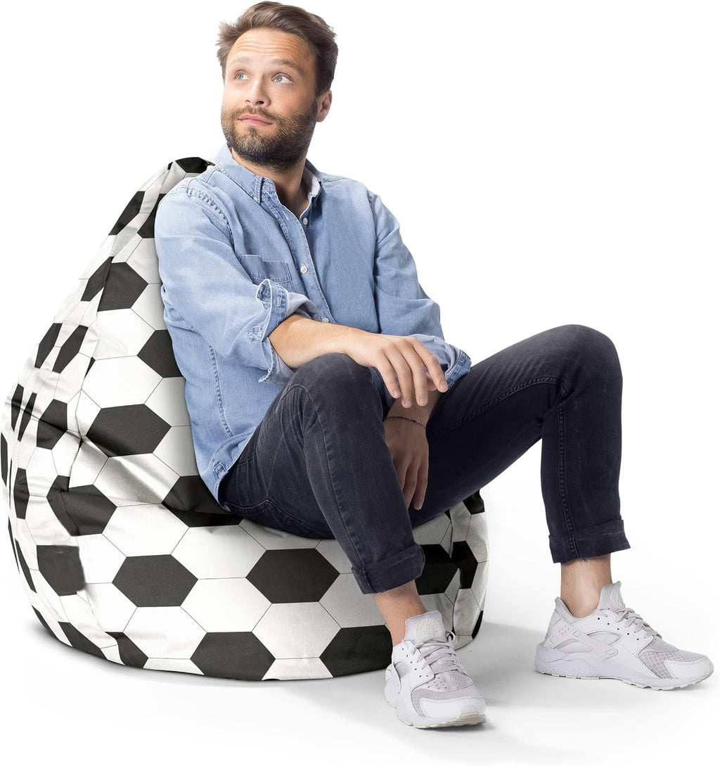 Gouchee Home Brava Collection Contemporary Oversized Cotton Upholstered Soccer Design Bean Bag Chair, Black/White