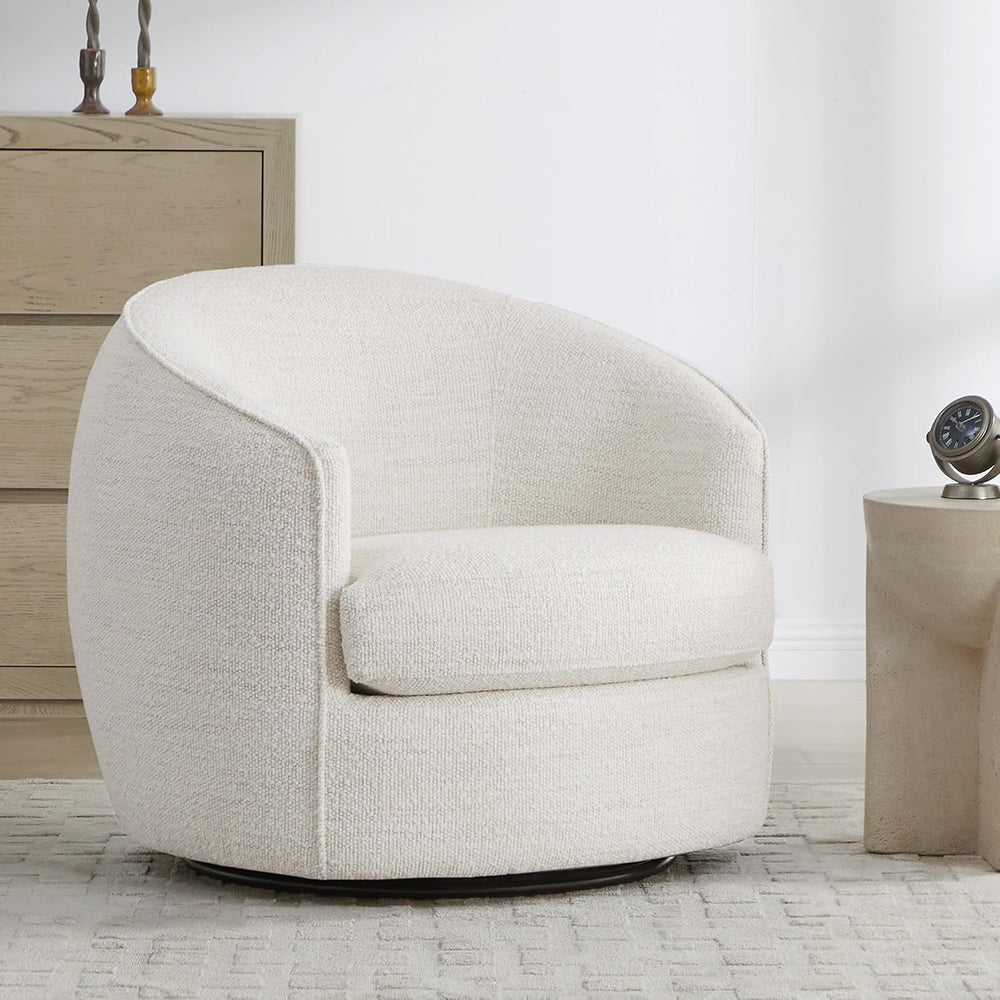 CHITA Barrel Swivel Accent Chair, FSC Wood Frame, Fully Assembled, Cream | Mo...