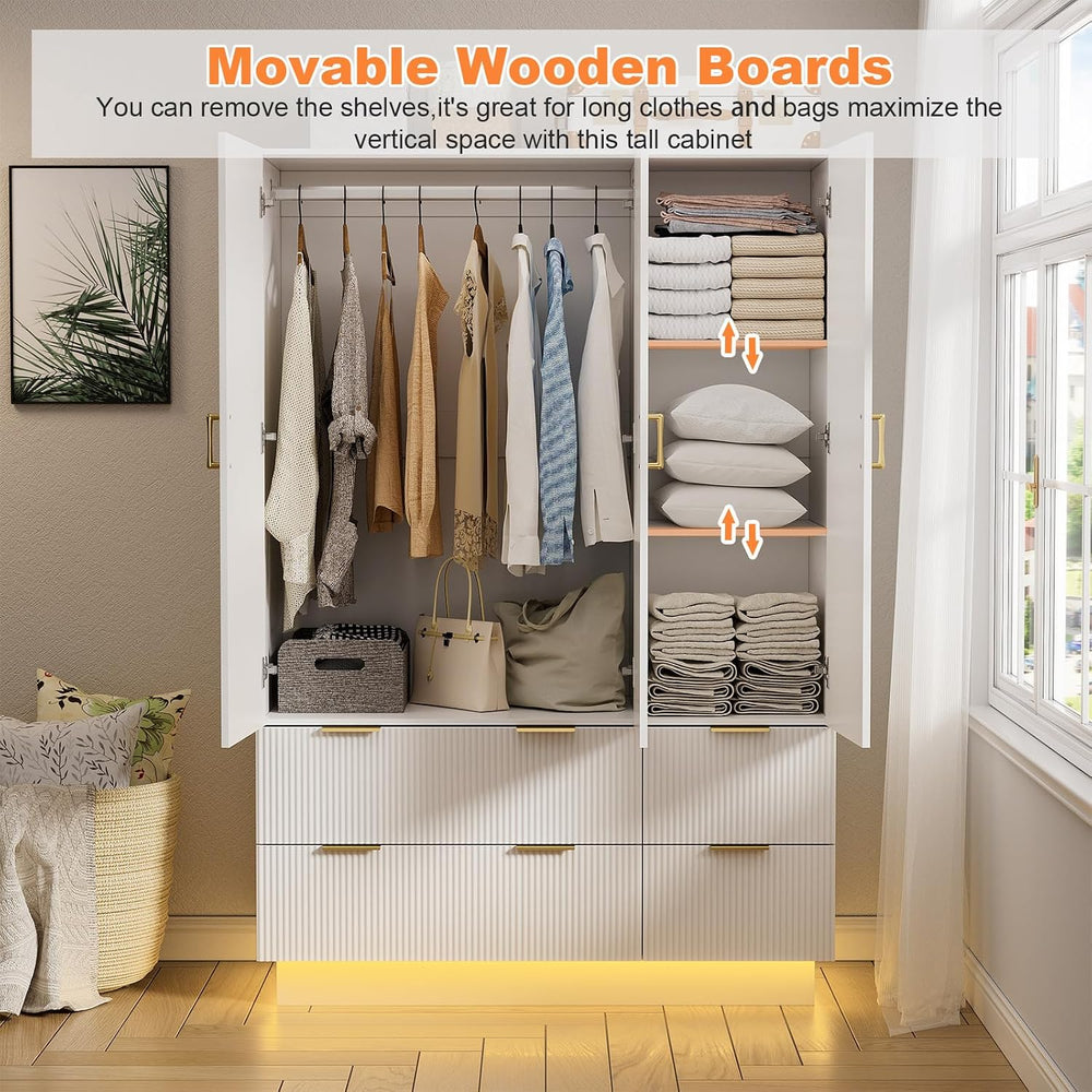 PAKASEPT Armoire Wardrobe Closet with 3 Door, Mirror, LED Lights | Hanging Ro...