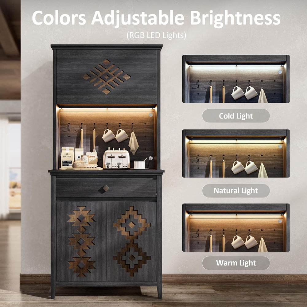 72" Tall Kitchen Pantry with Hydraulic Flip Up Door, Storage Cabinet wit...