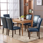 COLAMY Upholstered Parsons Dining Chairs Set of 4, PU Leather Dining Room Kitchen Side Chair with Nailhead Trim and Wood Legs - Blue