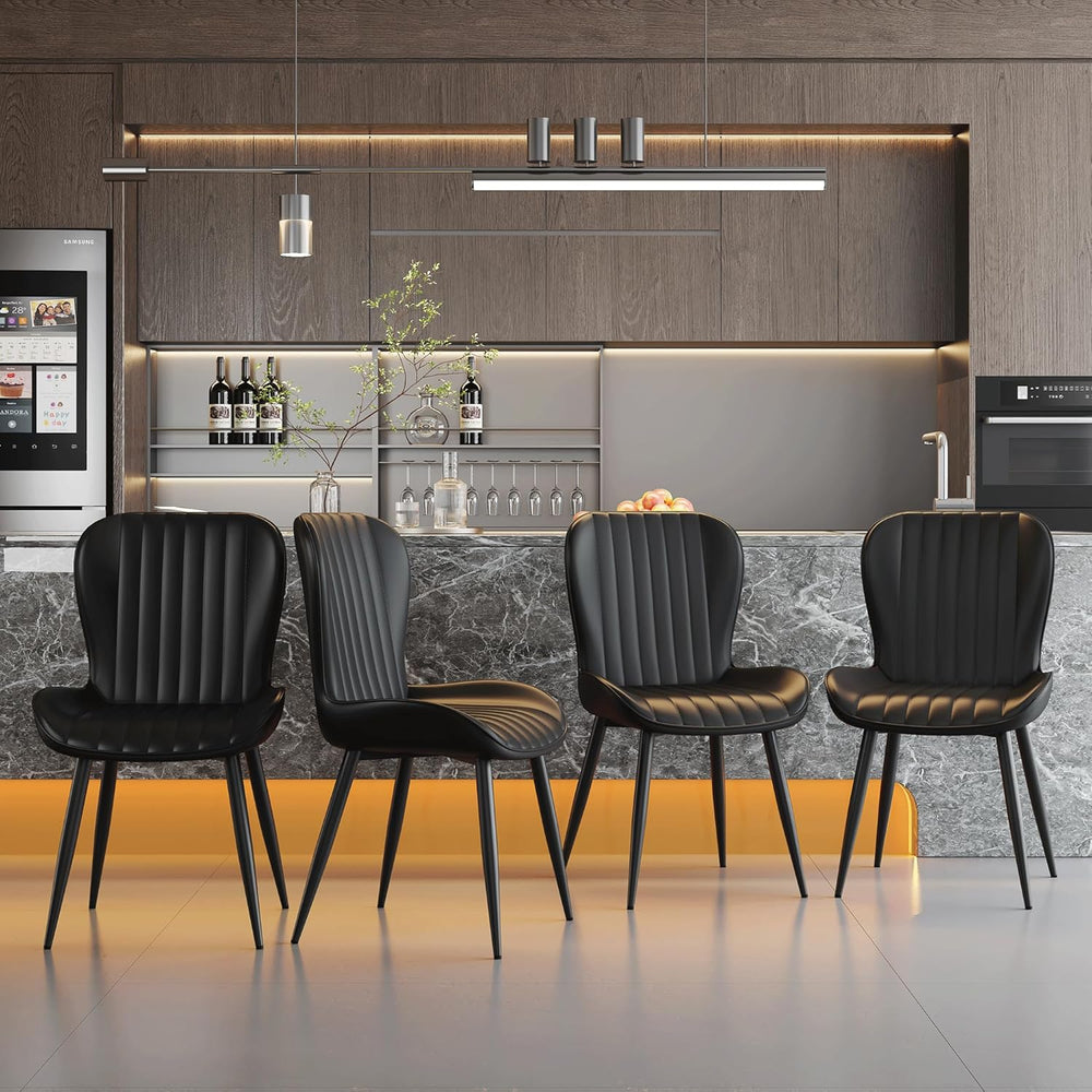 Dining Chairs Set of 6,Black Leather Dining Chair Upholstered,Kitchen Chair,M...