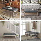 Ottoman Coffee Table, Large Rectangle Ottoman with Storage - Upholstered Cushioned Bench for Living Room, Tufted Linen Fabric with Solid Wood Shelf, Entryway Bench(Dark Gray)