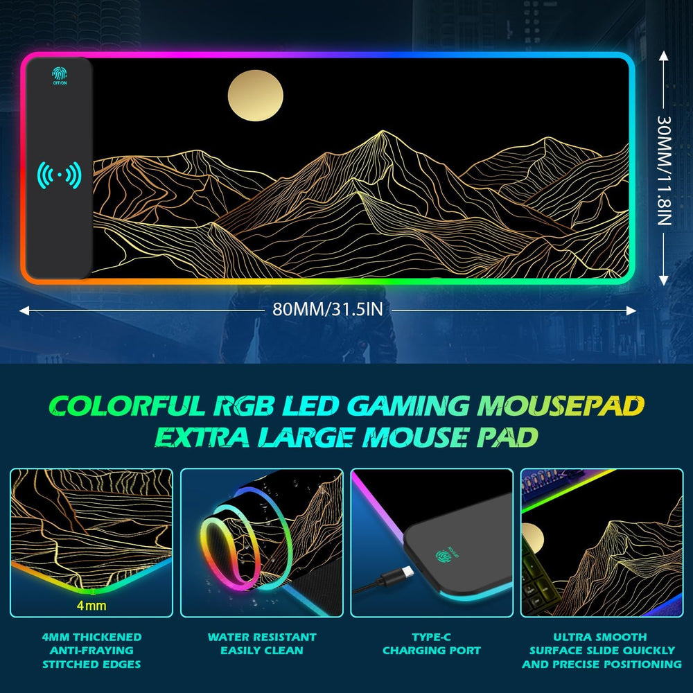ToLuLu RGB Wireless Charging Gaming Mouse Pad, 7.5/10/15W 10 Light Modes LED ...