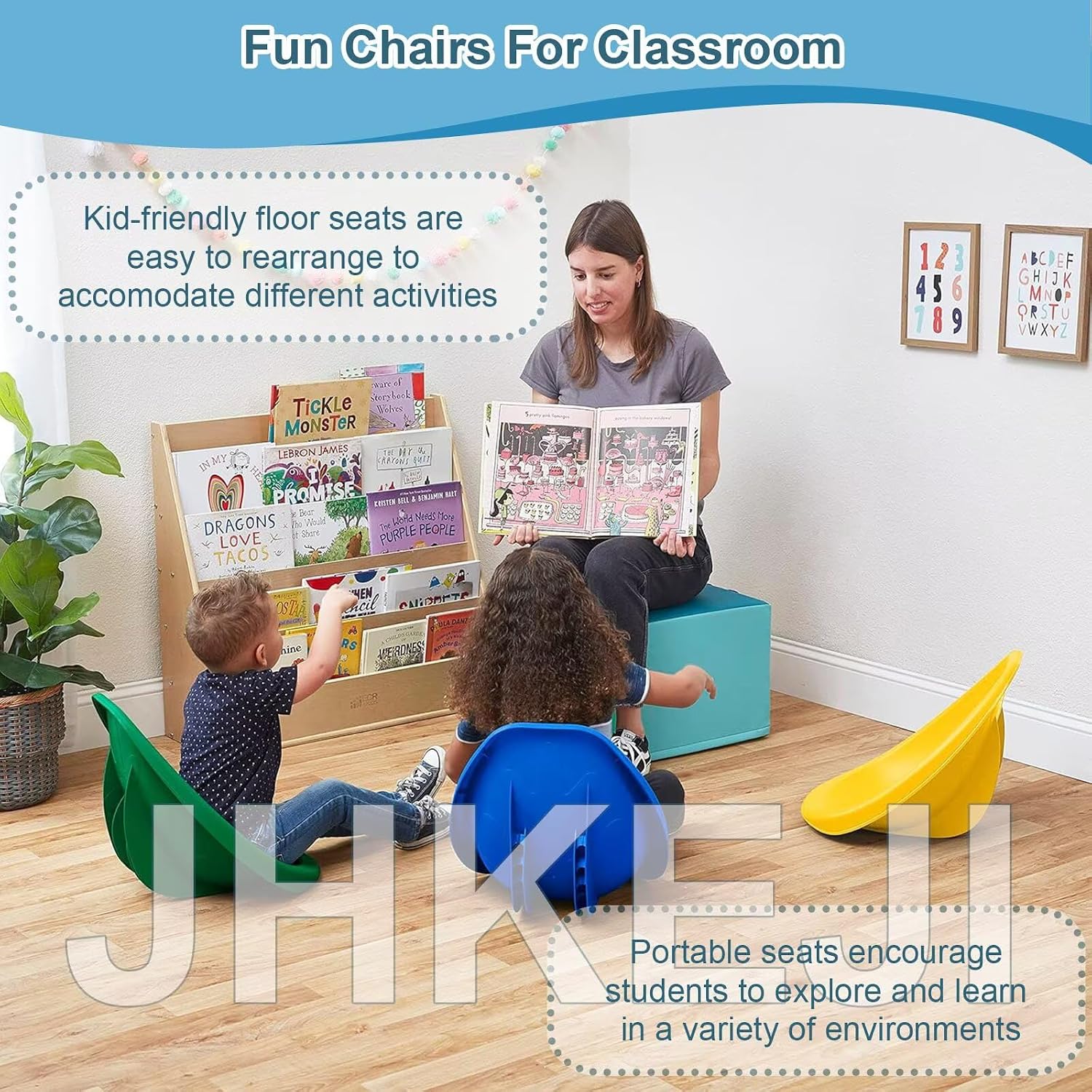 4 Packs Multicolor, Autism Sensory Rocking Chair, Fun Wobble Chairs for Classroom Elementary, Portable Floor Seating with Back rt, Plastic Reading Chair w/Handle for Indoor Outdoor (Yellow 4 PC