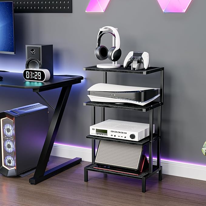 Aquzee Media Stand, Gaming Shelf, 4 Tier Small Electronics Shelves Video Game...