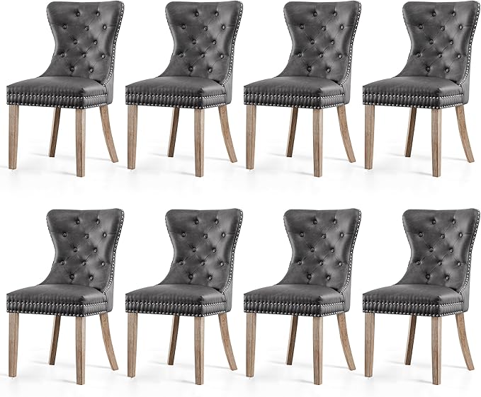 SyMax Dining Chairs Set of 8, Faux Leather Parson Dining Room Chairs, High-End Tufted Kitchen Side Chairs for Bedroom, Living Room, Black