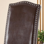 Upholstered Dining Chair Modern Stylish Parsons Kitchen Diner High Back with Silver Nailhead Trim & Wood Legs, Set of 6, PU Leather Dark Brown
