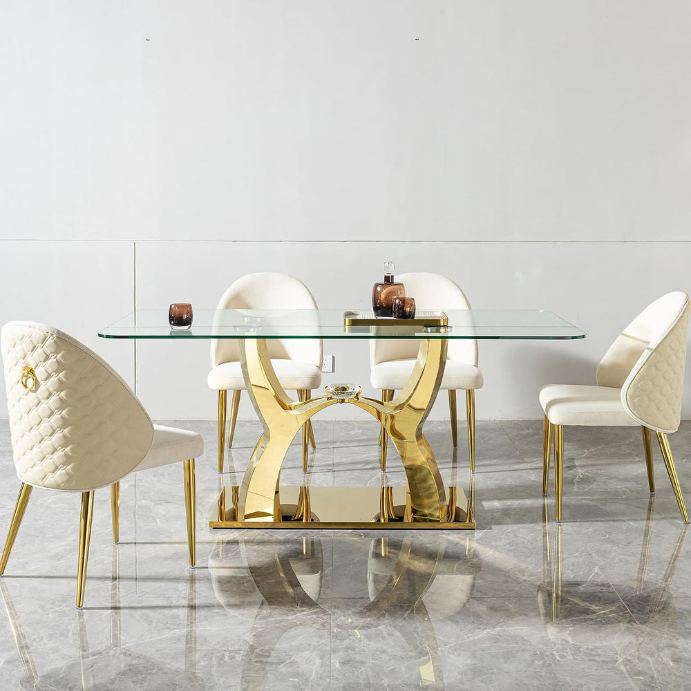 68.9" Rectangle Glass Dining Table for 6 People, Modern Luxury Kitchen T...