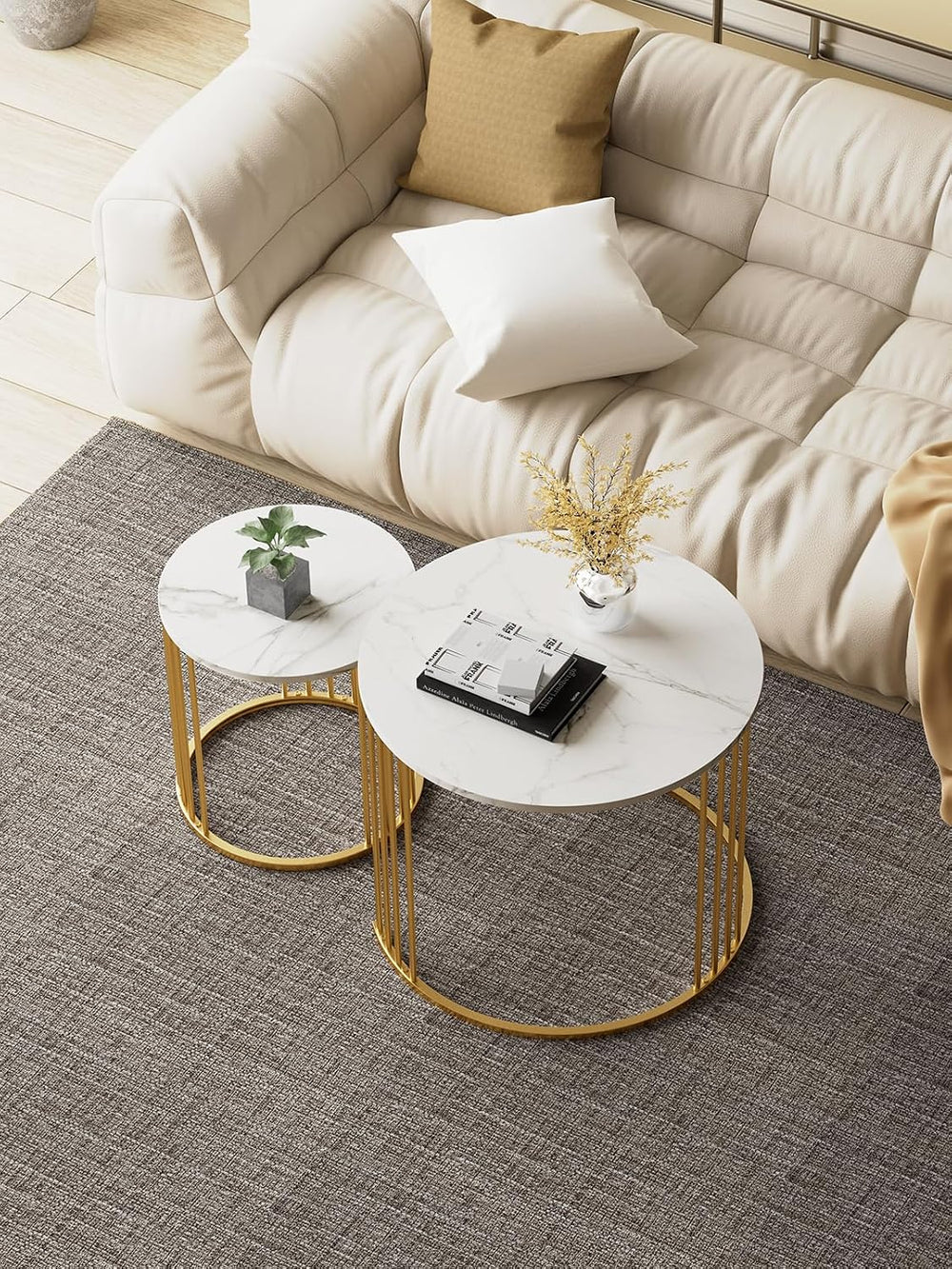 Nesting Coffee Table Set of 2, Round Table, Morden End Side Table Night Stand...