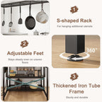 Jocoevol Kitchen Island with Storage, Bakers Rack with Storage & 3-Tier Shelves, Microwave Stand Coffee Bar Table with Hooks, Industrial Kitchen Island Table for Dining Living Room,Vintage