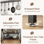 46" Large Kitchen Island Table Baker Rack with Power Outlet and 3-Tier Storage-Microwave Stand Oven Shelf, Metal Coffee Bar Table,Kitchen Storage Shelf for Dining Living Room, 5 Hooks,Grey