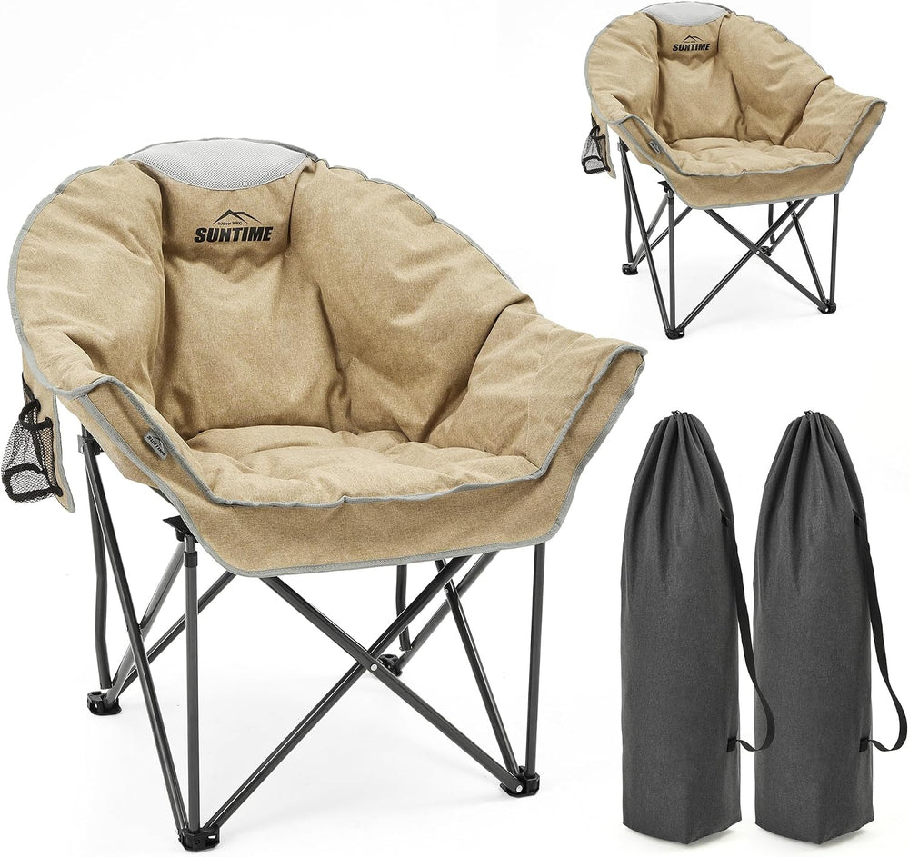 Oversized Padded Comfy Camping Chair for Adults, Portable Padded Lawn Chair, ...
