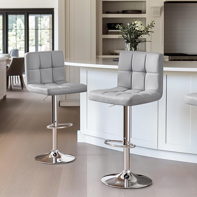 Yaheetech Bar Stools Set of 2, PU Leather Adjustable Barstools, Modern Counte...