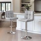 Yaheetech Bar Stools Set of 2, PU Leather Adjustable Barstools, Modern Counter Stools with Back and Footrest, Counter Height Barstools for Bar, Kitchen, Dining Room, Light Gray