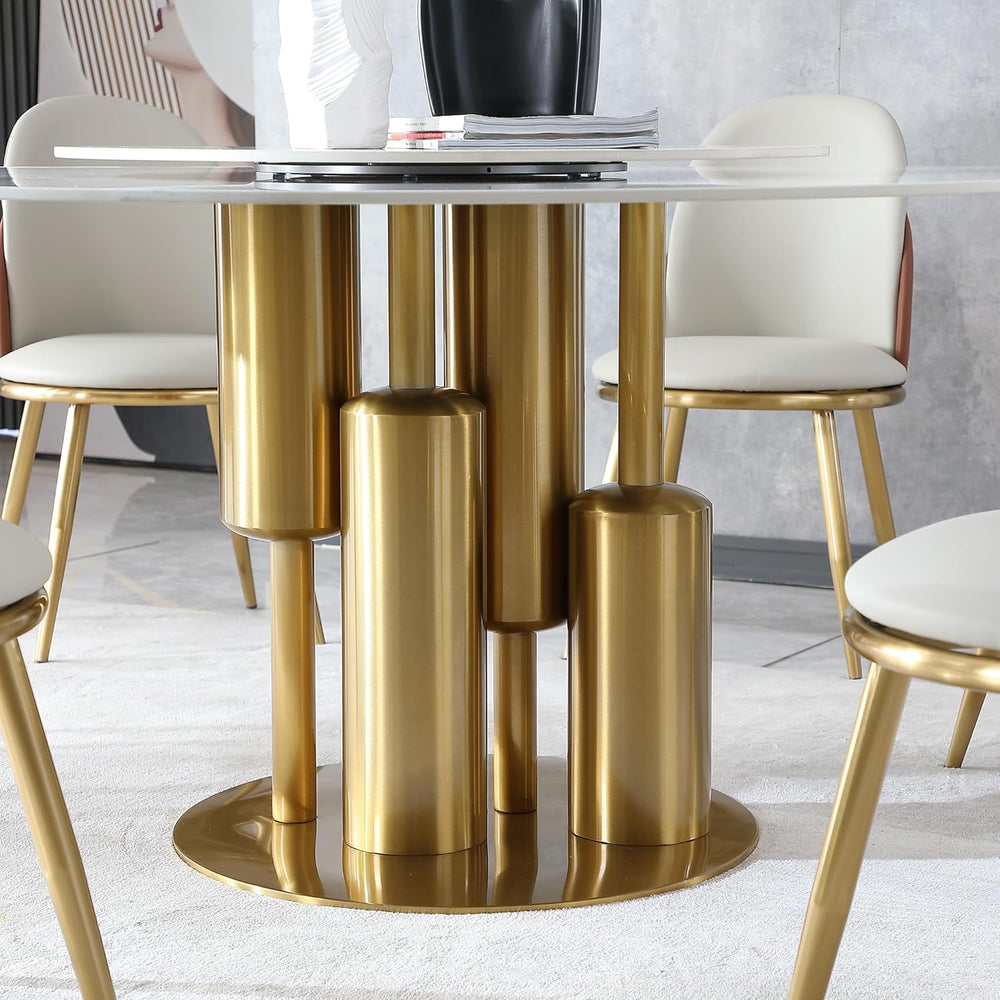 59" D Round Dining Table with 31.5" Detachable Lazy Susan, Modern S...