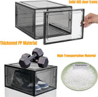Attelite X-Large Clear Plastic Shoe Boxes - Stackable Shoe Organizer with Magnetic Door, Drop Front Display Box (9 Pack, Clear Black)