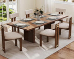 HNY Modern Farmhouse Linen Dining Chairs Set of 4, Beige Fabric Upholstered Dining Room Kitchen Chairs with Natural Wood Frame & Curved-Back, Armless Accent Wood Chairs for Dining Room Living Room