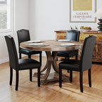 LSSBOUGHT PU Dining Chair Set of 2 Upholstered Parsons Kitchen Chair with Copper Nails and Solid Wood Legs for Dining Room,Restaurant(Black)