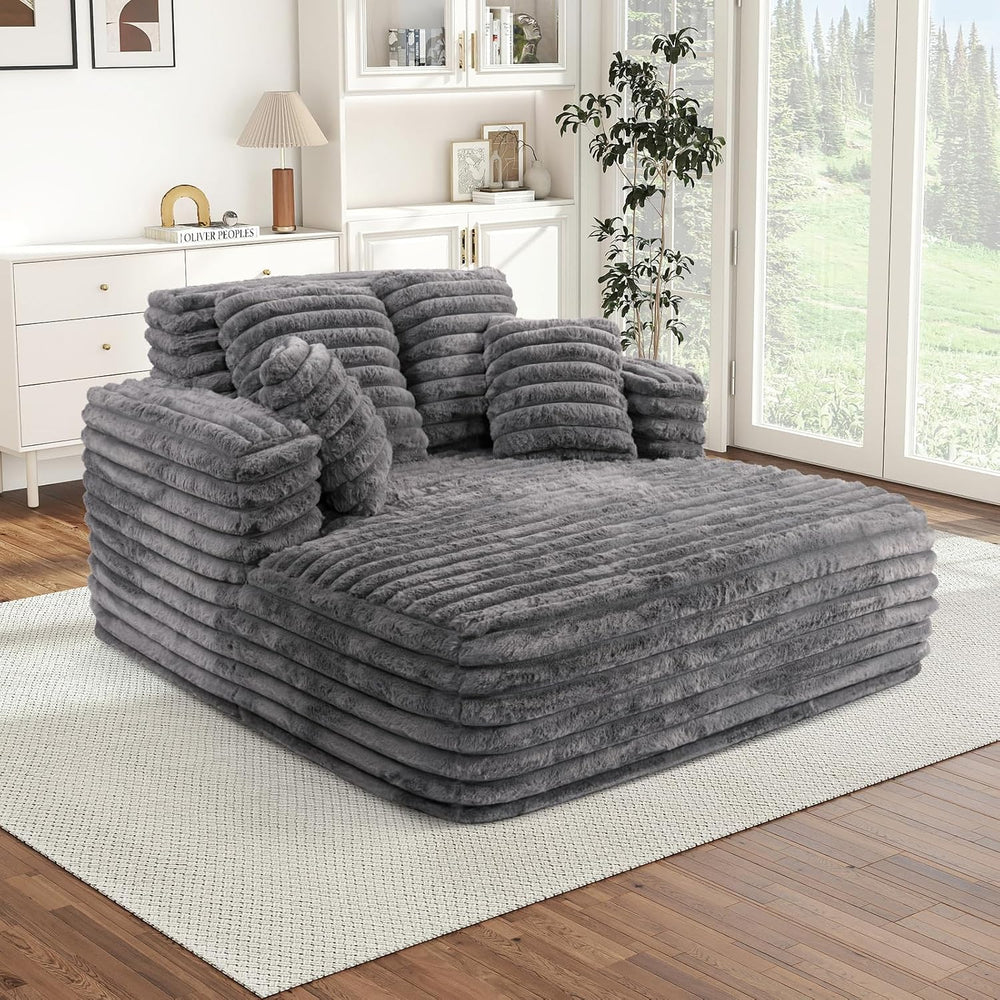 Chaise Lounge Chair Indoor, Comfy Corduroy Plush Fluffy Foam Floor Compressed...