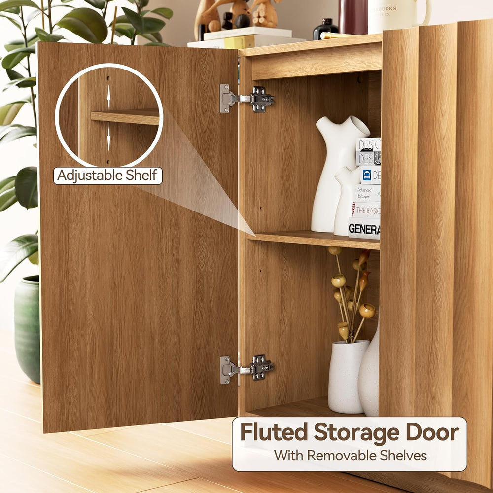 Modern Buffet Cabinet with Storage, 31.5" Wide Fluted Arched Sideboard C...