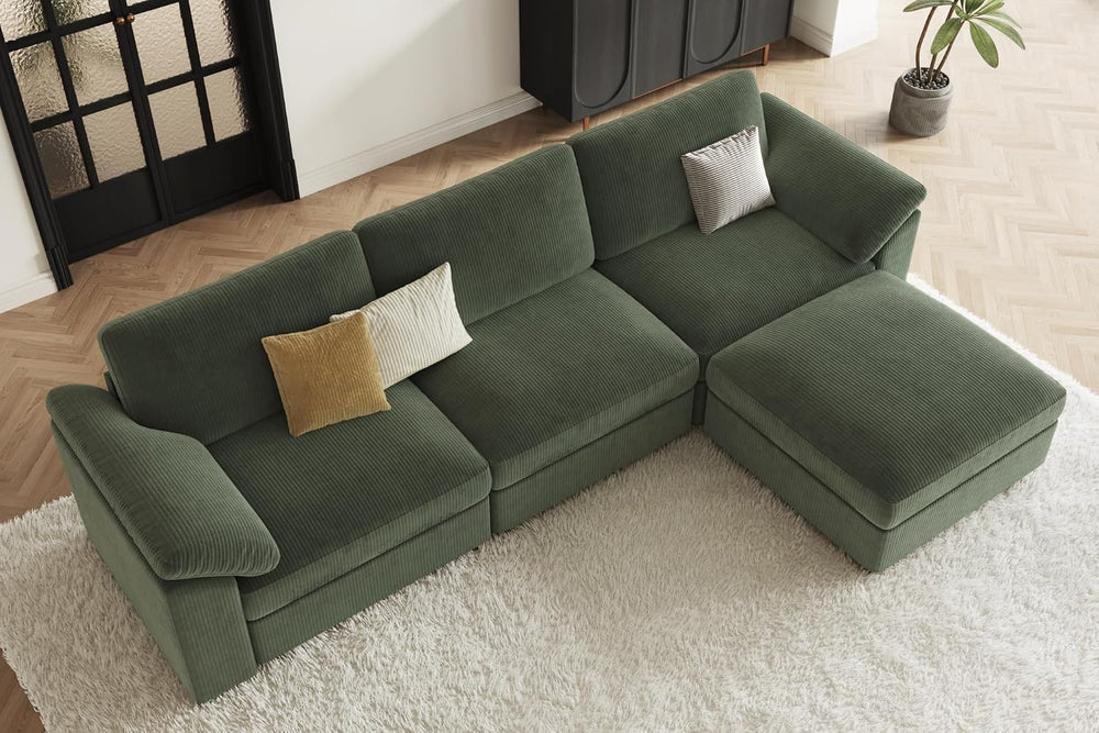 EASE MOOSE Green Sectional Modular Sofa, Oversized Deep Seat Cloud Couch
