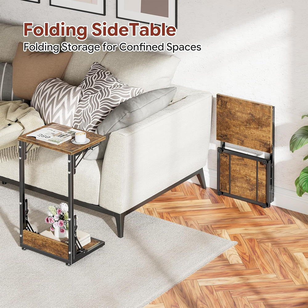 Simple Trending Folding Side Table, C Shaped End Table, TV Tray Couch Table f...
