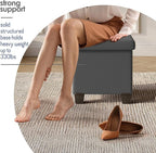 STORAGEBUD Storage Ottoman Cube with Small Bin, 16-in Square Ottoman with Storage for Living Room and Bedroom, Small Ottomans Foot Rest, Faux Leather Foot Stools Ottomans Max 330lbs, Grey