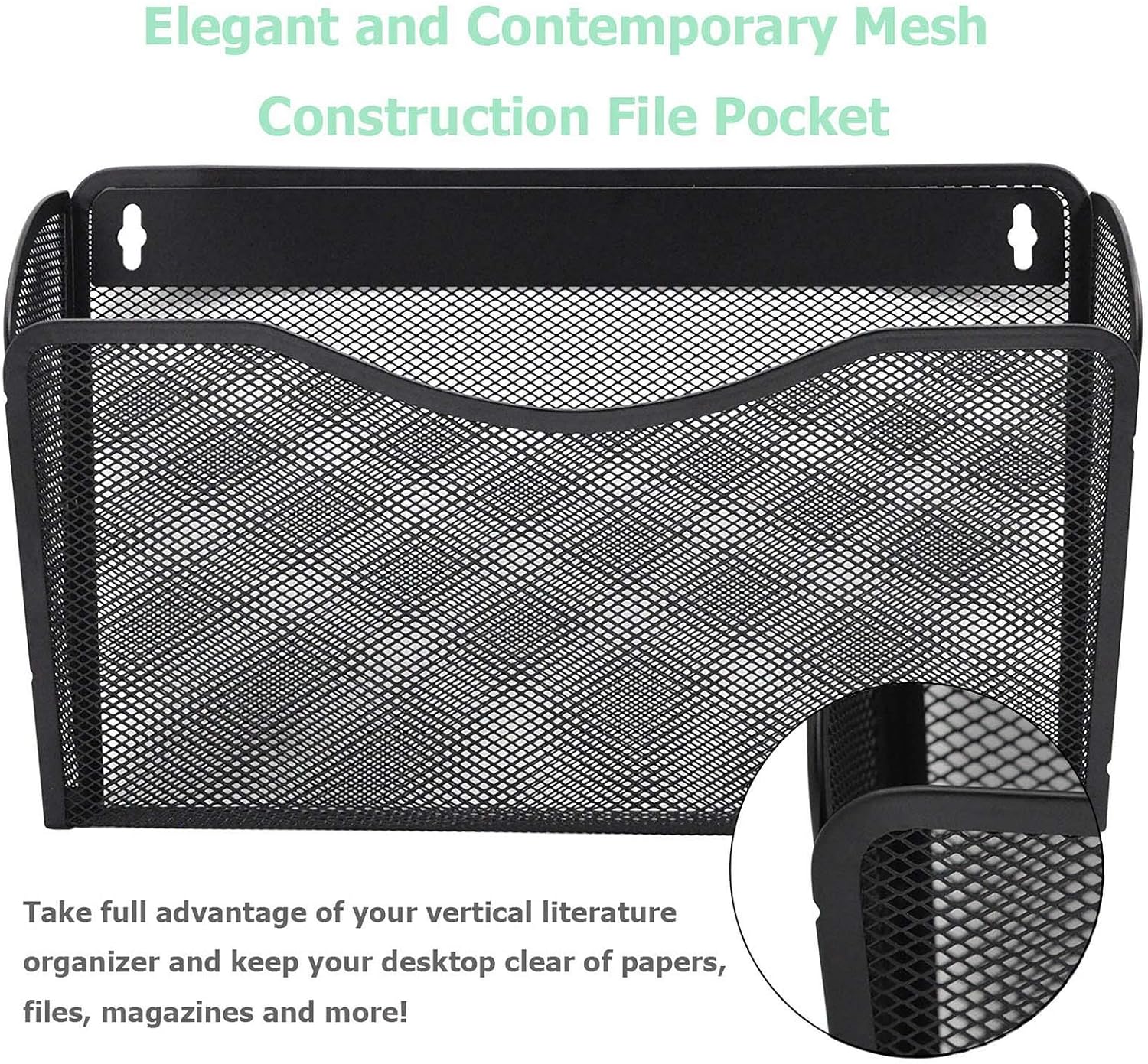 EASEPRES 3 Single Pocket Mesh Hanging File Organizer, Vertical Wall Mounted Magazine File Holder, Mount Basket Mail Paper Document Folder Organizing for Office, Home and School, Black