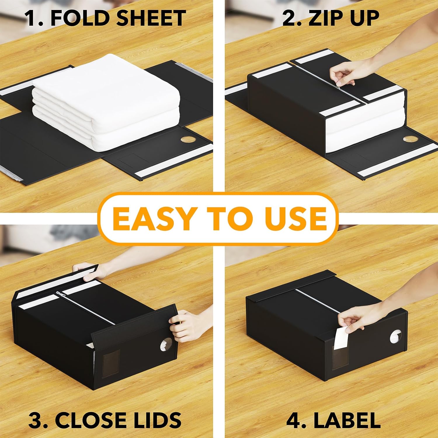 SpaceAid 2 Pack Bed Sheet Organizers and Storage, Foldable Sheet Organizer for Linen Closet, Sheets Set Folder Keeper with Window XL (Queen & King Size) Organizing Bedding Container, Black