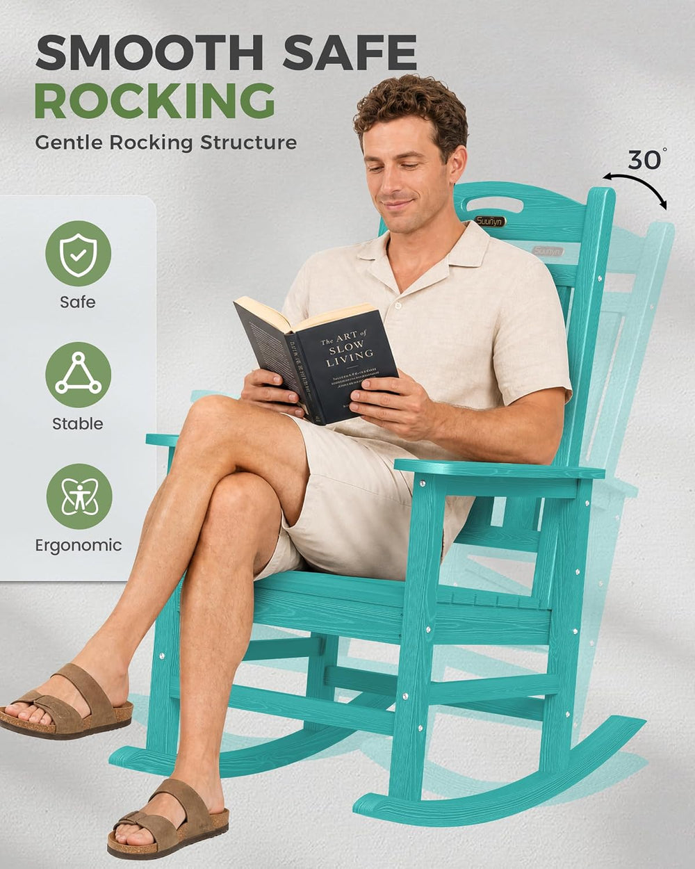 Oversized Outdoor Rocking Chair, High Back Porch Rocker Chair, HDPE All Weath...