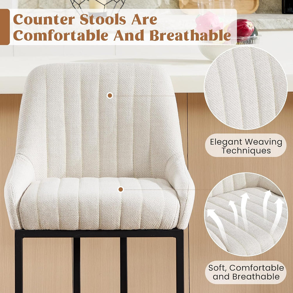 26" H Bar Stools Set of 3, Counter Height Stools with Back, Upholstered ...