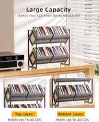 2-Tier CD Storage Metal Display Shelf, CD Holder Rack with Adjustable Divider, Store up to 80 CDs for Non-slip Feet, Modern for Music Collection Enthusiasts Home Organization and Decor