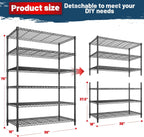 6Tier Metal Shelving Unit Storage Shelves. 1200LBS Wire Shelving Rack Heavy Duty, 75H Adjustable Pantry Shelves, Metal Shelf for Garage Shelving, Closet Shelves,Kitchen, 75" Hx 36" Wx 18" D