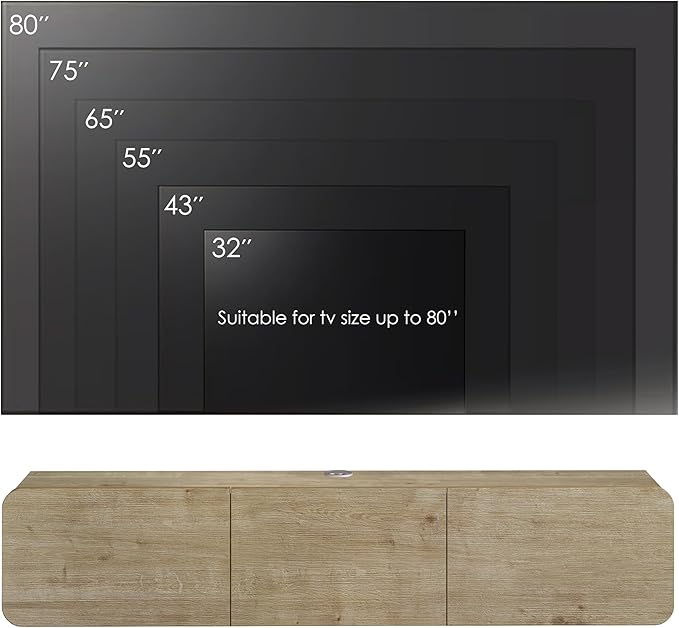 Atelier Mobili Modern Floating TV Stand Wall Mounted for 80 Inch TV, Oak Entertainment Center and TV Stands for Living Room or Bedroom, Entertainment Center for 65 Inch TV
