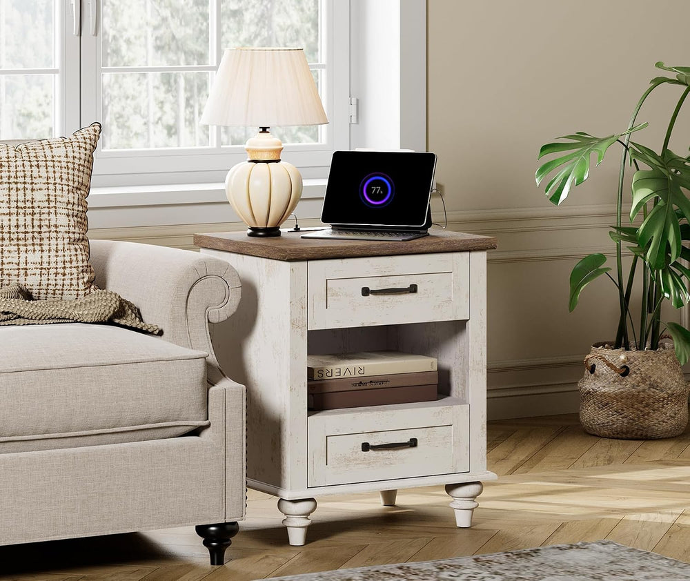 WAMPAT Set of 2 End Tables Nightstands with Charging Station, Sofa Side Table...