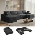 142'' Modular Sectional Sofa, Deep Seat Boneless Couch with Storage | Oversized High-Back for Living Room & RV | With Ottoman | High Density Foam & Corduroy | Tool-Free Assembly | Cozy Dark Gray