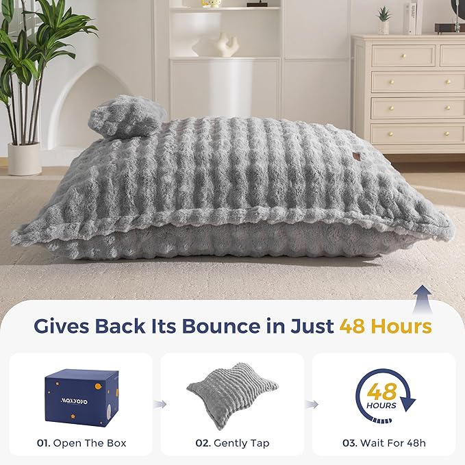 MAXYOYO Giant Bean Bag Chair with Pillow, 3 in 1 Convertible Bean Bag Chair for Adults with Removable Cover, Floor Cushion Stuffed Floor Lounger for Living Room Bedroom, Bubble Grey