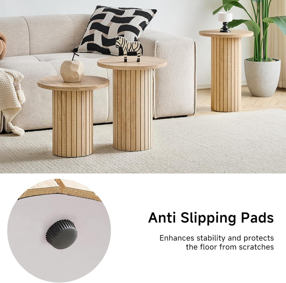 Round Nesting Coffee Table Set of 3 Mid Century Modern Wood Round Coffee Tabl...
